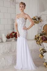 Hot Sell Sweetheart Crystal White Chiffon Women Dresses For Prom