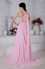 Sexy One Shoulder Empire Pink Chiffon Bridal Party Dress With Split