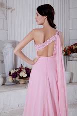 Sexy One Shoulder Empire Pink Chiffon Bridal Party Dress With Split