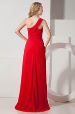 One Shoulder Rosette Dark Red Prom Dress Design With Sexy Split