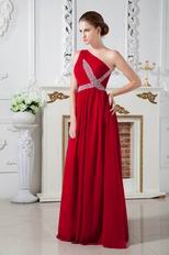 One Shoulder Wine Red Chiffon Prom Dresses With Beading