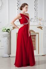 One Shoulder Wine Red Chiffon Prom Dresses With Beading