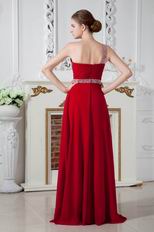 One Shoulder Wine Red Chiffon Prom Dresses With Beading