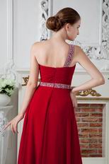 One Shoulder Wine Red Chiffon Prom Dresses With Beading