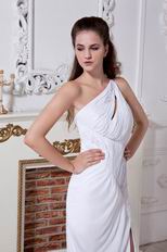 Sexy One Shoulder White Chiffon Petite Prom Dress With Split