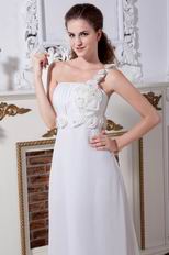 One Shoulder Flower Straps White Chiffon Prom Dress Beautiful