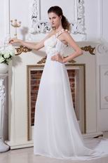 One Shoulder Flower Straps White Chiffon Prom Dress Beautiful