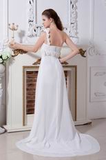 One Shoulder Flower Straps White Chiffon Prom Dress Beautiful