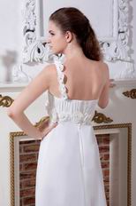 One Shoulder Flower Straps White Chiffon Prom Dress Beautiful