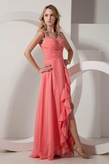 Watermelon Chiffon High Low Skirt La Femme Prom Dresses