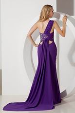 One Shoulder Panel Purple Chiffon With Split Prom Dresses Beautiful