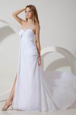 One Shoulder Cross Back Floor Length Split Skirt White Prom Dress