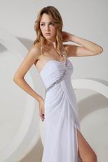 One Shoulder Cross Back Floor Length Split Skirt White Prom Dress