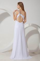 One Shoulder Cross Back Floor Length Split Skirt White Prom Dress