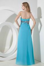 Affordable Strapless Aqua Blue Chiffon Prom Dress With Front Split