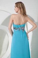 Affordable Strapless Aqua Blue Chiffon Prom Dress With Front Split