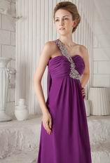 One Shoulder Watteau Purple Chiffon Discount Prom Dress With Split