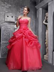 Coral Red Floor Length Dress For 15th Quinceanera Party