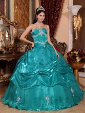 Medium Turquoise Organza Quinceanera Dress At Wholesale Price