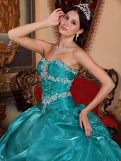 Medium Turquoise Organza Quinceanera Dress At Wholesale Price