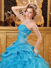 Teal Blue Floor Length Skirt Quinceanera Dress By Designer