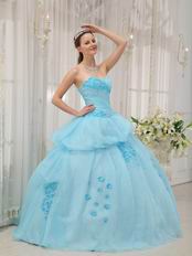 Ligh Aqua Blue Floor Length Young Girl Quinceanera Dress