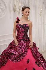 Single One Shoulder Zebra Printed Military Party Ball Gown