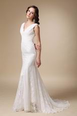 Fashionable V-neck Column Lace Wedding Bridal Dress Shop