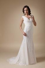 Fashionable V-neck Column Lace Wedding Bridal Dress Shop