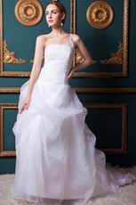 Exclusive One Shoulder Back Button Bridal Wedding Dress White