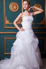 Exclusive One Shoulder Back Button Bridal Wedding Dress White