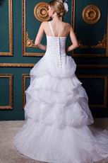 Exclusive One Shoulder Back Button Bridal Wedding Dress White