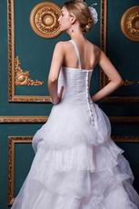 Exclusive One Shoulder Back Button Bridal Wedding Dress White