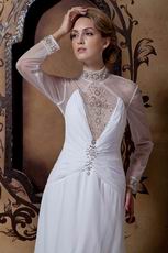 Casual Long Organza Sleeves Backless White Chiffon Wedding Dress