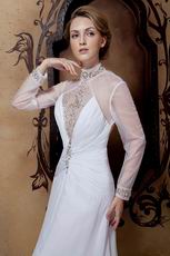 Casual Long Organza Sleeves Backless White Chiffon Wedding Dress