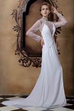 Casual Long Organza Sleeves Backless White Chiffon Wedding Dress