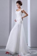 Straps Square Neck Appliqued White Wedding Dress Online