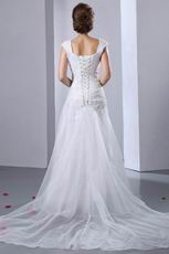 Straps Square Neck Appliqued White Wedding Dress Online