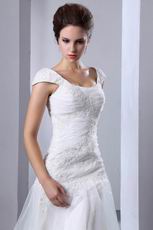 Straps Square Neck Appliqued White Wedding Dress Online