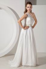 Casueal One Shoulder A-line Ivory Chiffon Bridal Dress Sample Sale