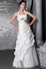 Modest Halter Floor-length Appliqued Wedding Dresses