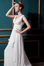 Handcrafted V-Neck Outdoor Cream Chiffon Wedding Gown