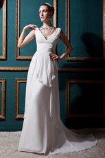 Handcrafted V-Neck Outdoor Cream Chiffon Wedding Gown