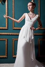 Handcrafted V-Neck Outdoor Cream Chiffon Wedding Gown