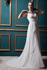 Handcrafted V-Neck Outdoor Cream Chiffon Wedding Gown