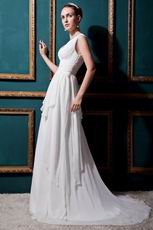 Handcrafted V-Neck Outdoor Cream Chiffon Wedding Gown