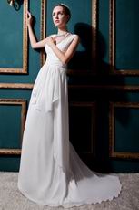 Handcrafted V-Neck Outdoor Cream Chiffon Wedding Gown