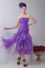 Sweetheart Tea Length Purple Organza Women Evening Dress