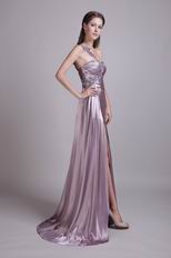 One Shoulder High Side Split Rosy Brown Evening Dress