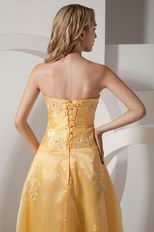 Strapless Embroidery Yellow Floor Length Evening Dress